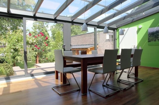 Enfield glass roof and sliding door installation