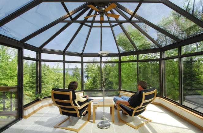 glass roof installed in sunroom