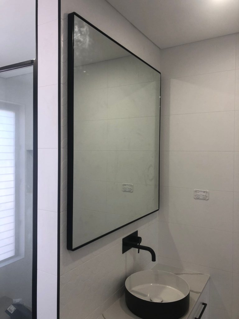 bathroom mirror with steel frame