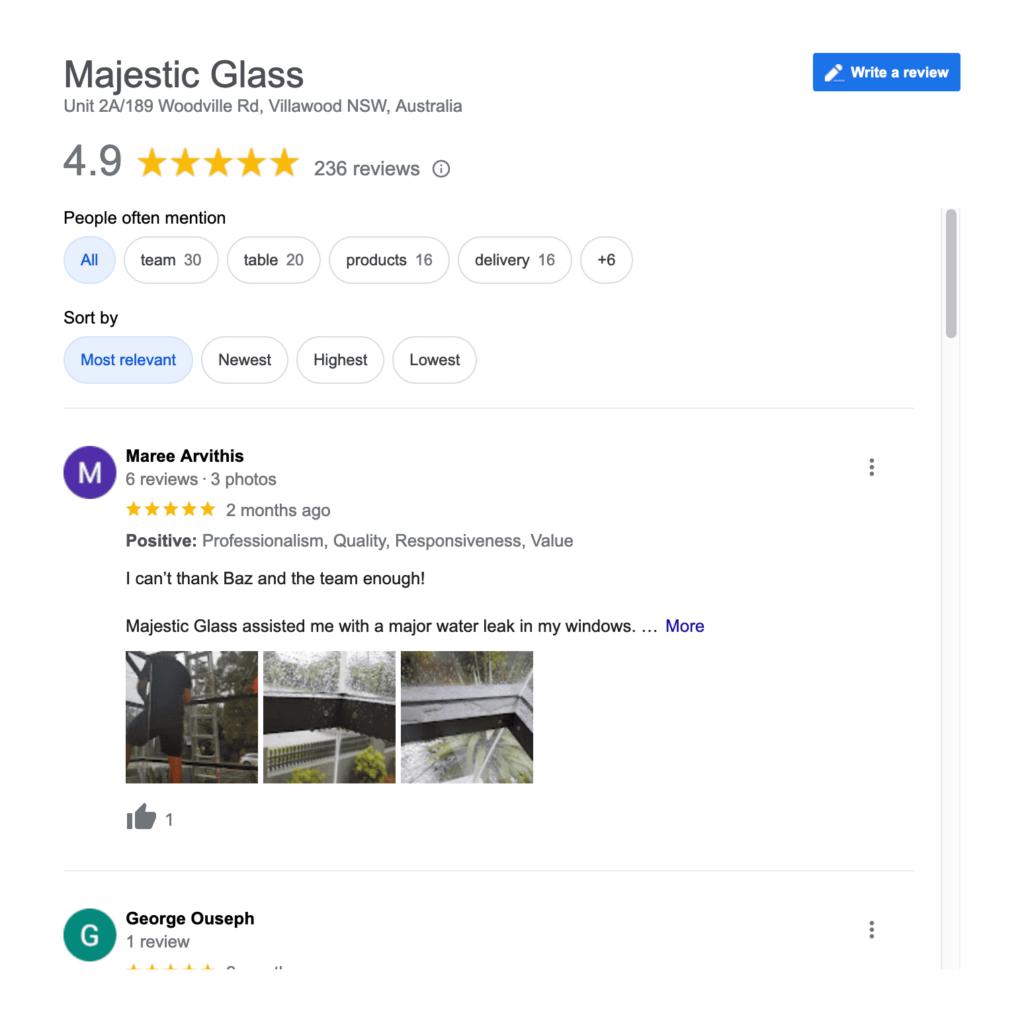 majestic-glass-sydney-Google-Reviews