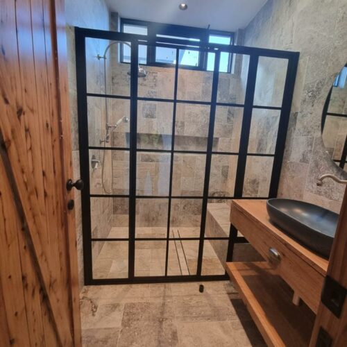 Black Fully Framed Shower Screen with Colonial Bars