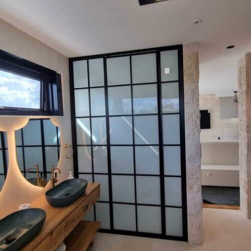 Black Fully Framed Shower Screen with Colonial Bars