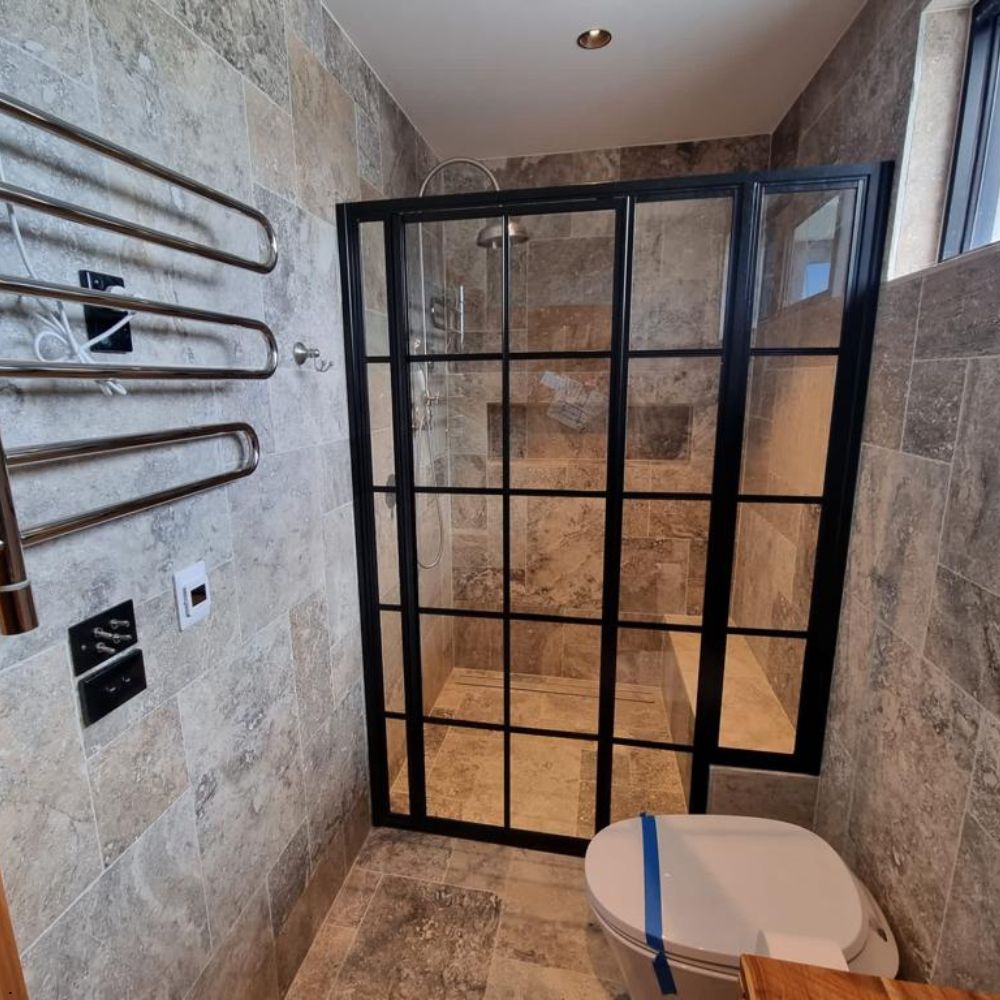 Black Fully Framed Shower Screen with Colonial Bars