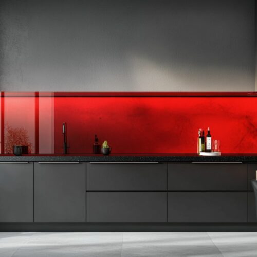 modern room with vibrant glass splashback as focal point