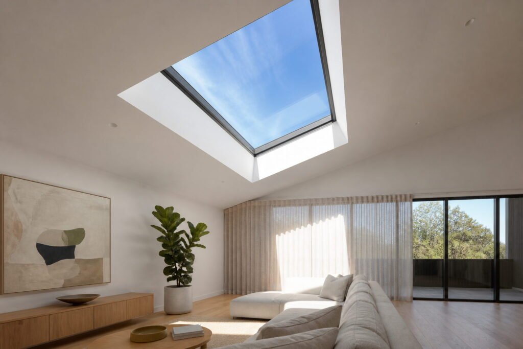 Fixed glass skylight installed in a Sydney home, daylight falling across the room below