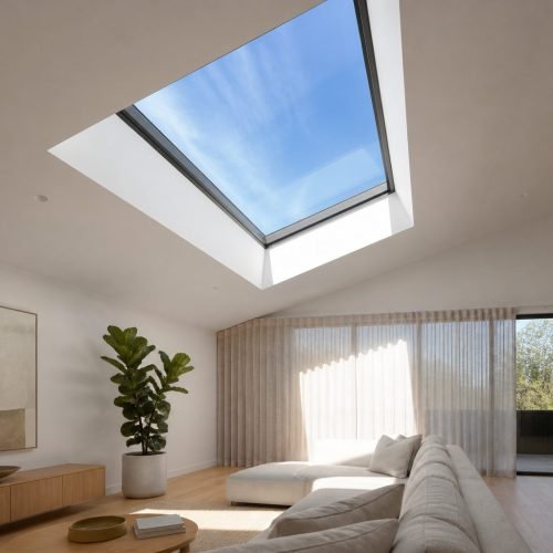 Fixed glass skylight installed in a Sydney home, daylight falling across the room below